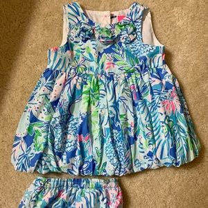 Lilly P. Mommy and Me Skort & Infant Dress w/bloomers, Coastal Blue Lion Around